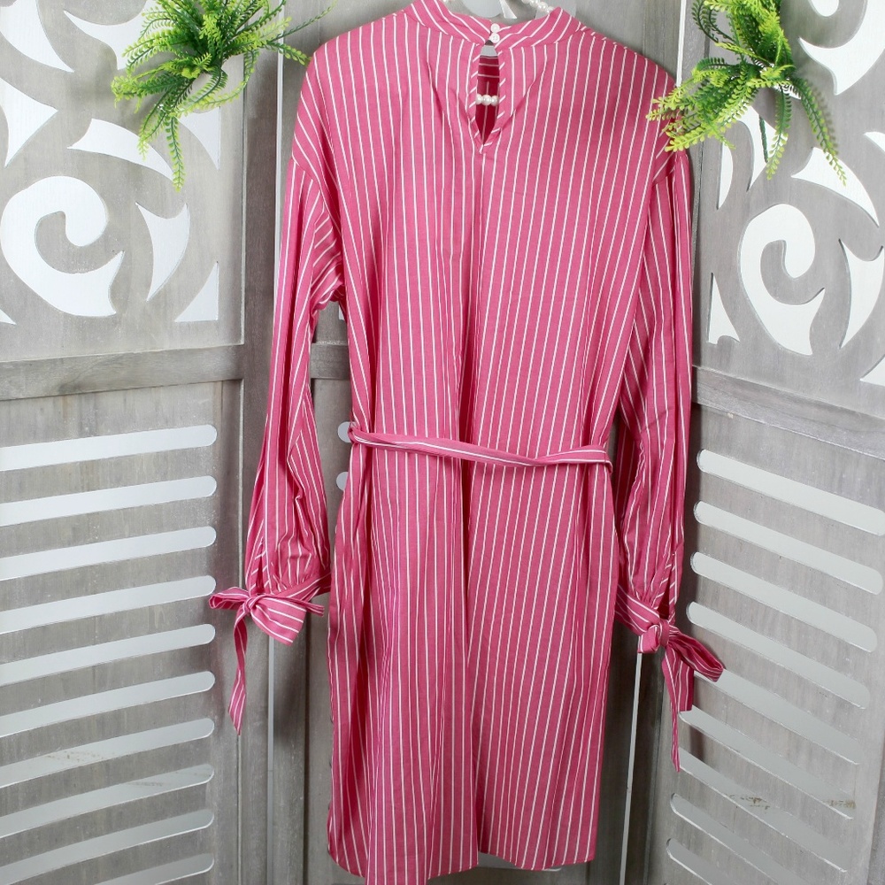 Who What Wear Striped Neck Career Dress Pink L